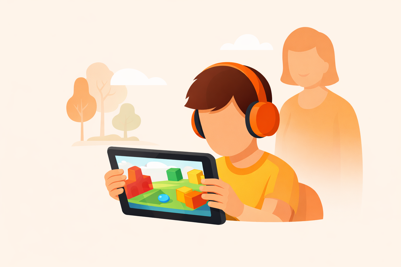 Kind speelt Roblox op tablet